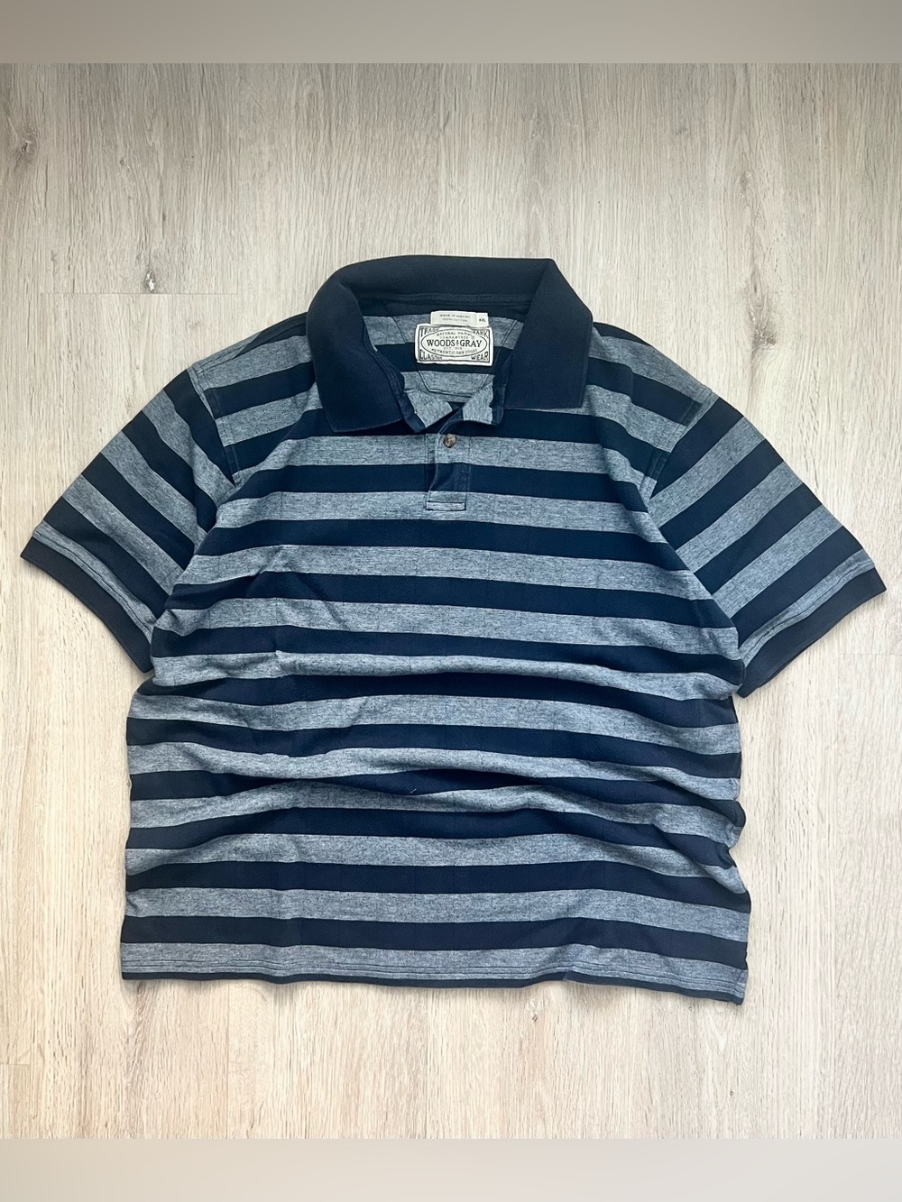Vintage Y2K Striped Short Sleeve Polo Shirt Mens XXL Gray Blue Preppy Rave Style